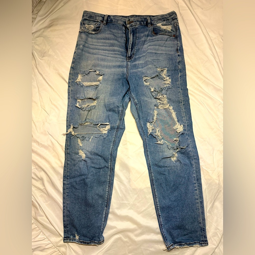 American Eagle Outfitters Blue Distressed Straight Leg Jeans
